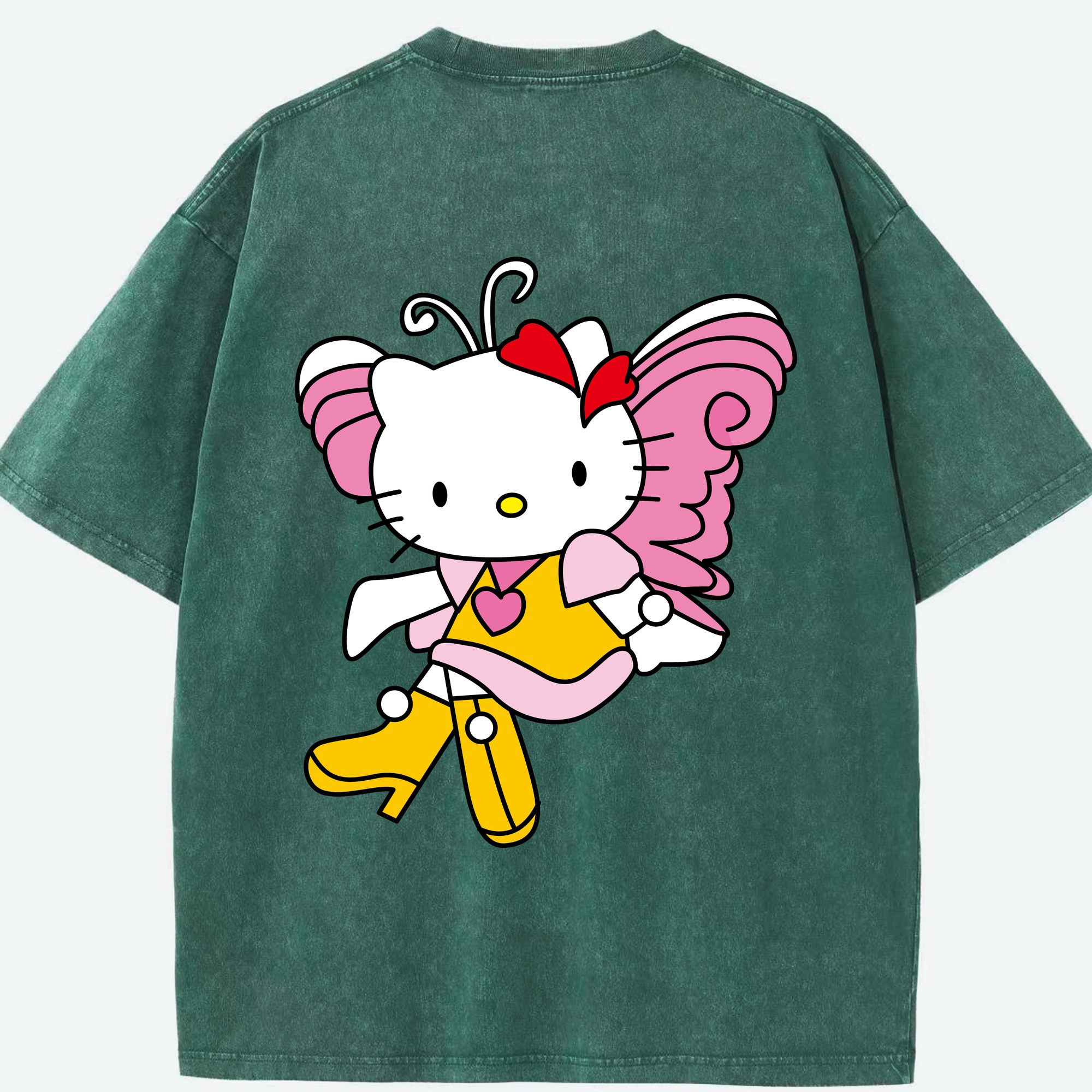 （画像用） Hello Kitty ハローキティ 綿100% ヴィンテージ風 半袖Tシャツ（背面プリント）